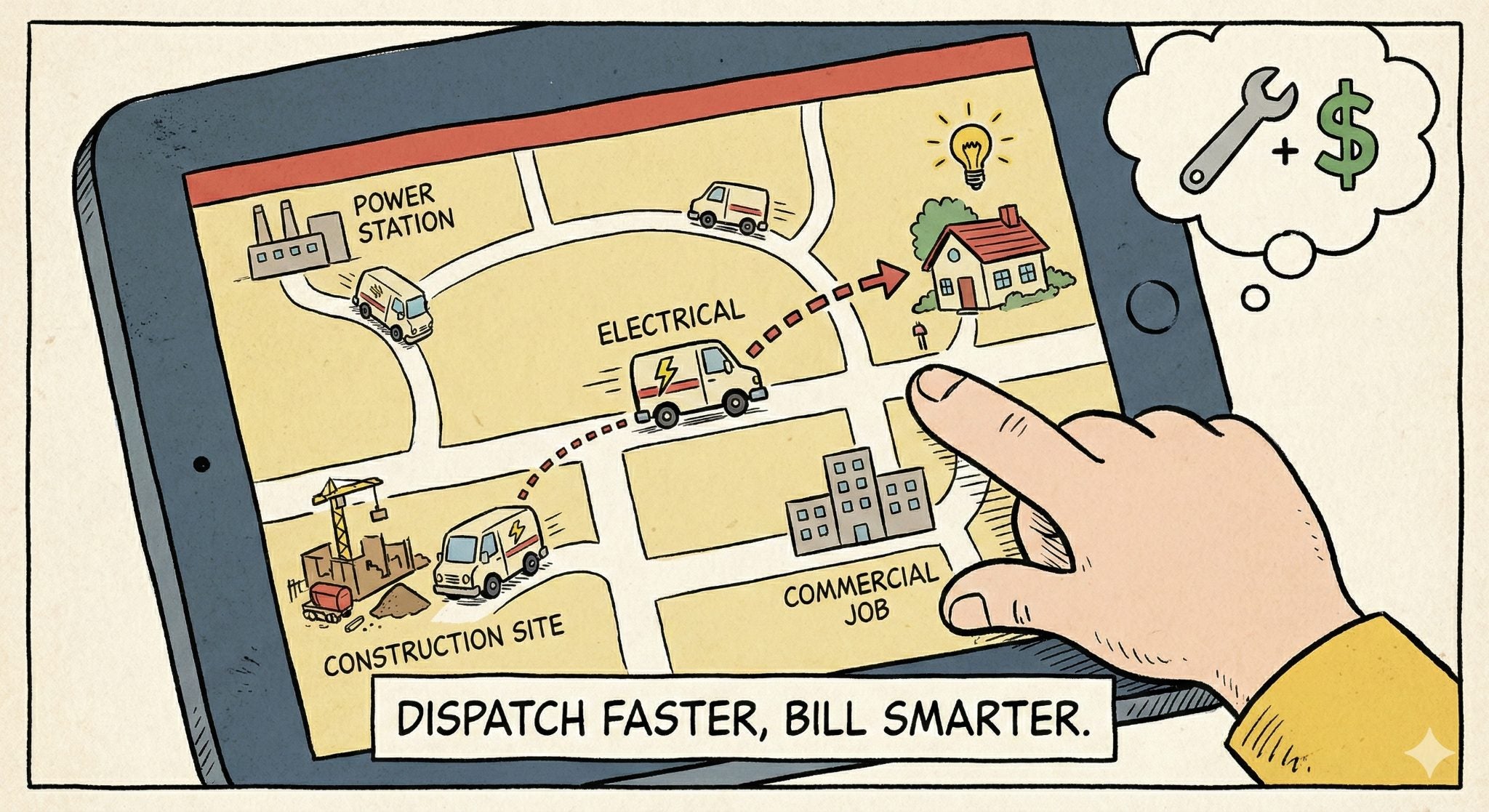 Electrical contractor van fleet shown on Spytec GPS live tracking dispatch map