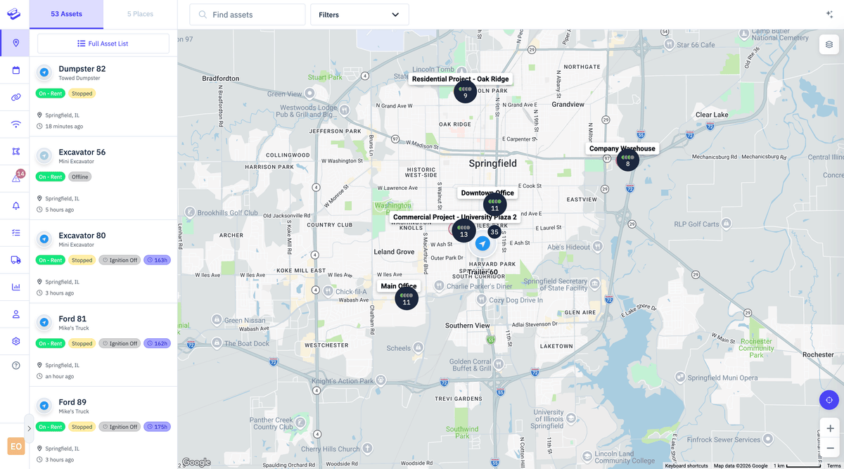 Live fleet map showing vehicle locations