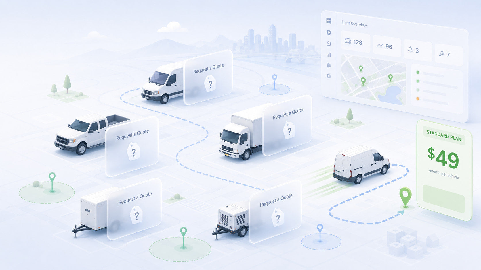 Isometric comparison of five 2026 fleet tracking systems by price transparency and buying process for small service fleets