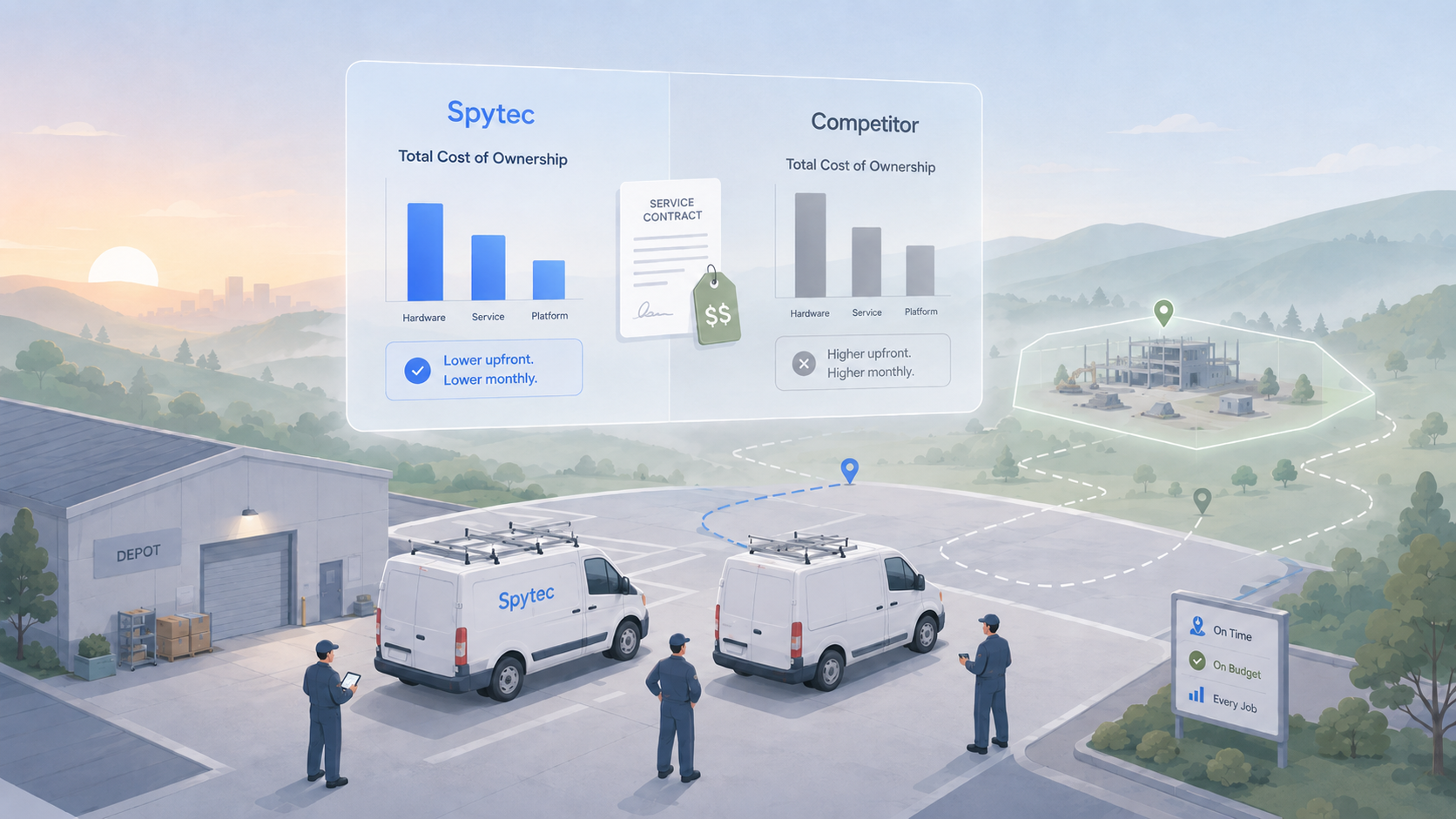 Side-by-side comparison of Linxup and Spytec GPS fleet tracking — pricing transparency, contract terms, and hardware ownership for small service fleets