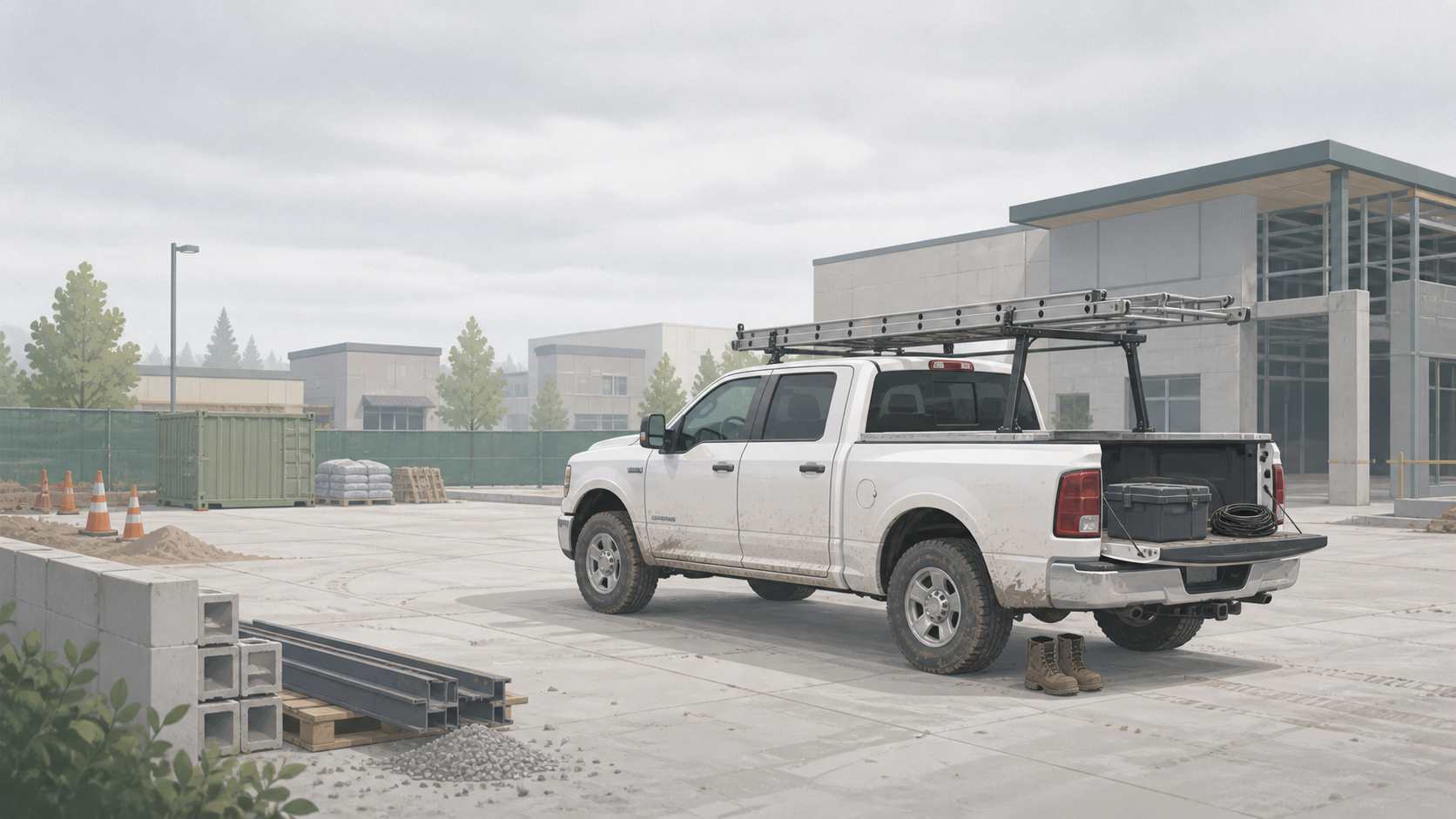 Contractor service truck parked at a job site, comparing ClearPathGPS alternative options for fleet tracking