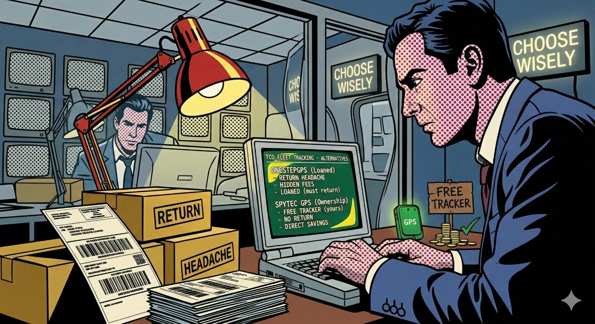 Fleet manager comparing OneStepGPS alternative software on a laptop