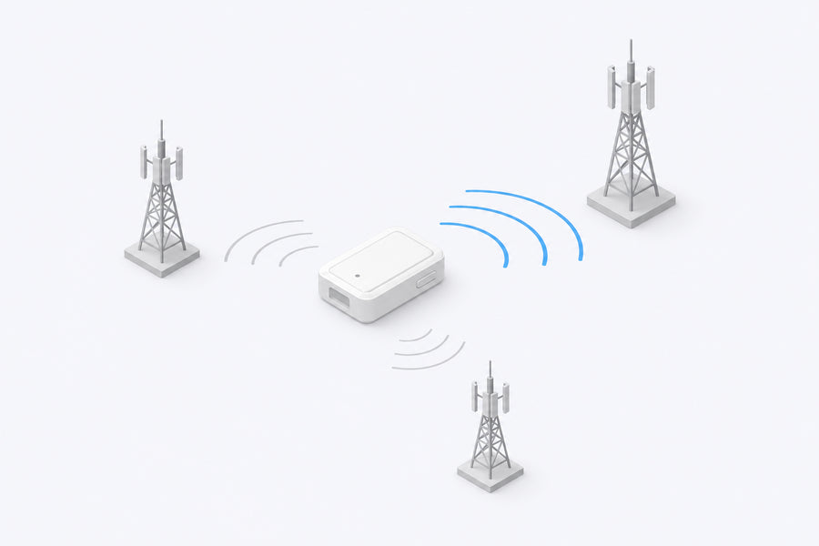 A GPS tracker connecting to the strongest of three nearby cell networks