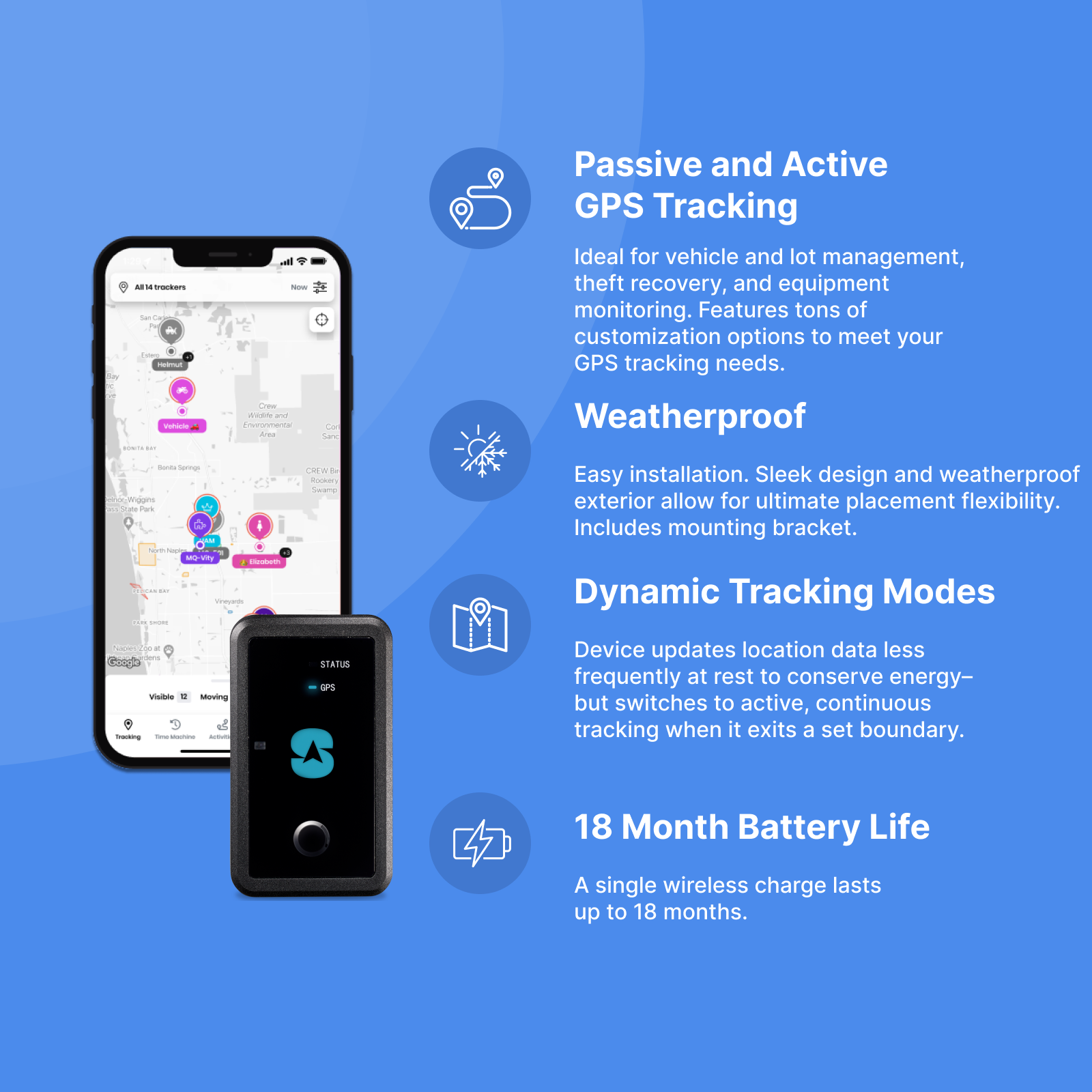 MAX 18 Month Battery Life - Long Term GPS Tracker Pro + 1 Year Subscription