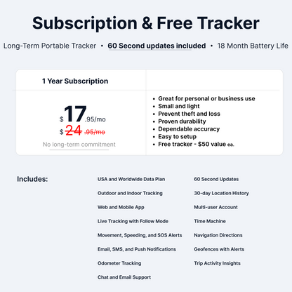 12 Month Battery - Long Term GPS Tracker + 1 Year Subscription