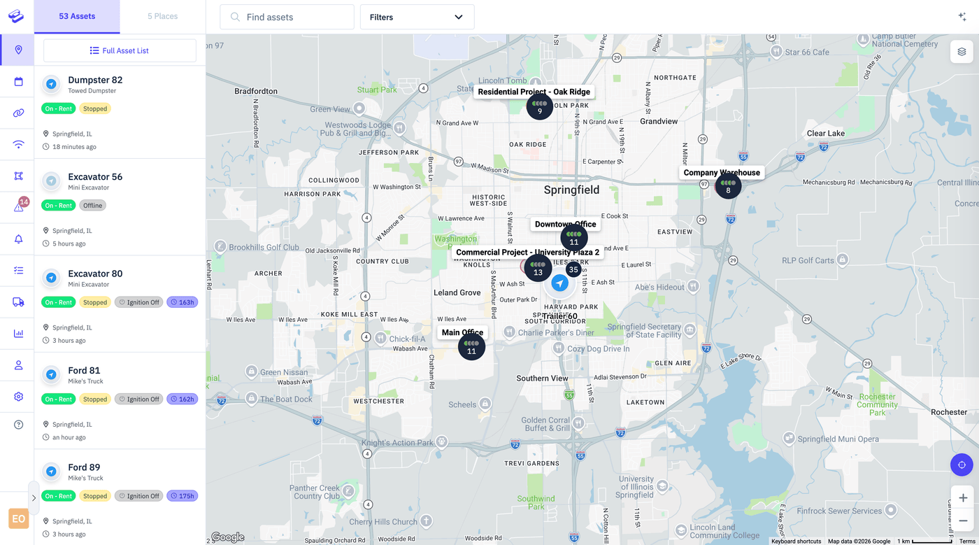The Hapn fleet platform showing live vehicle locations on one map