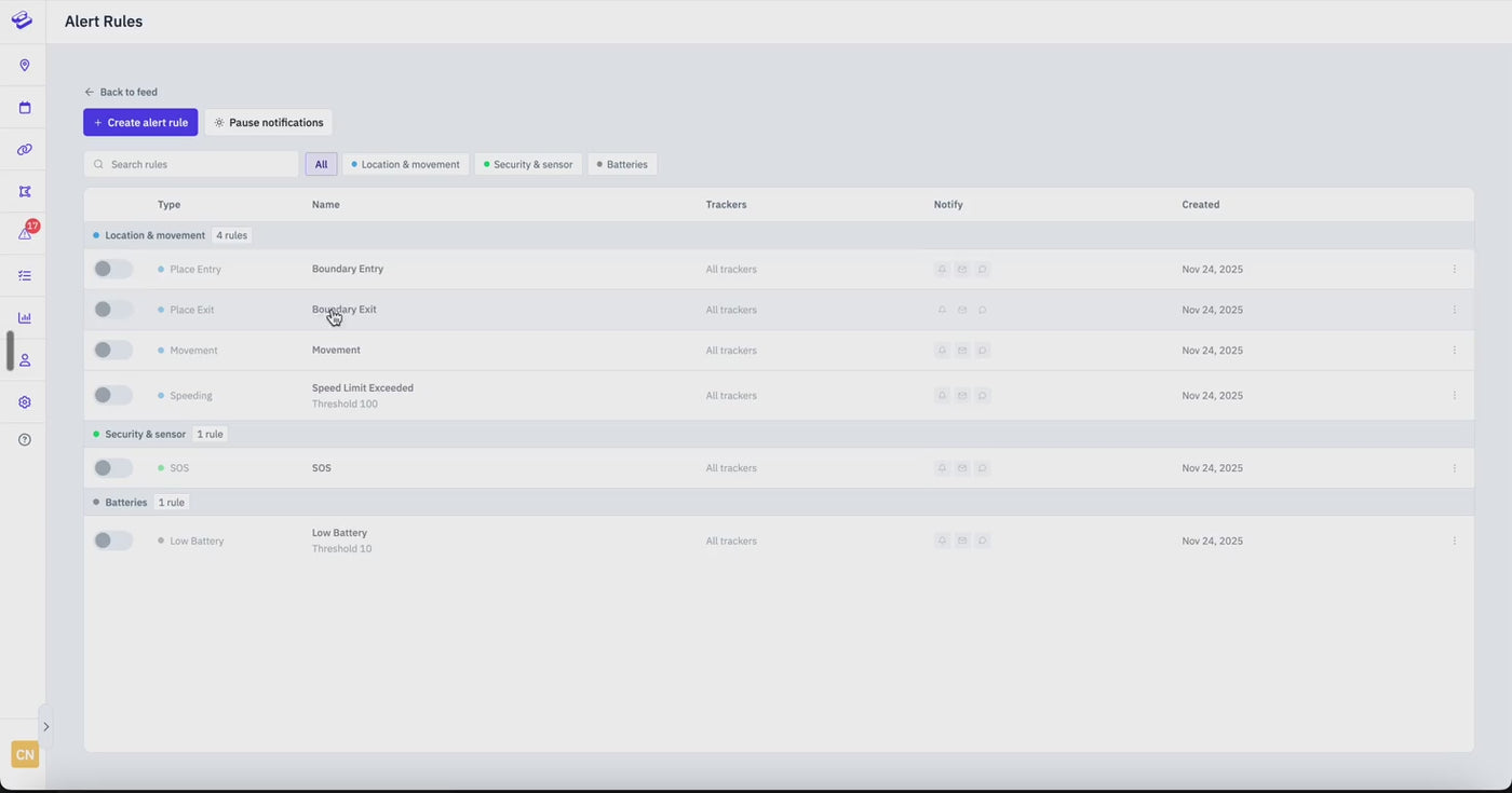 Alert settings and notifications in the Spytec app