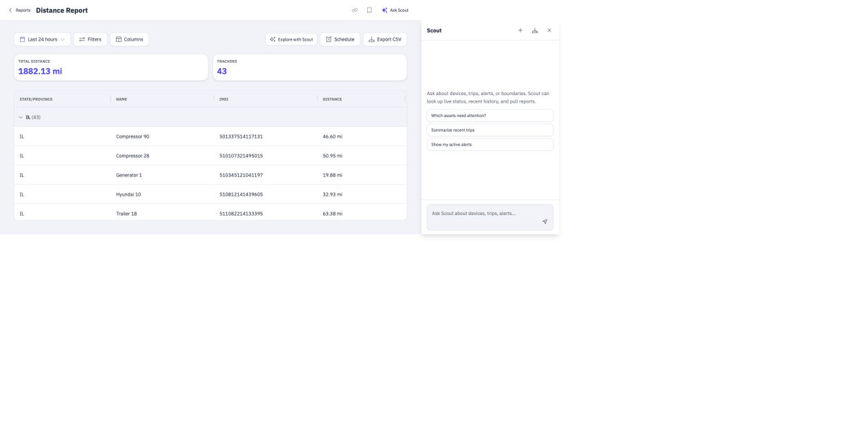 Hapn distance report with miles grouped by state and individual asset